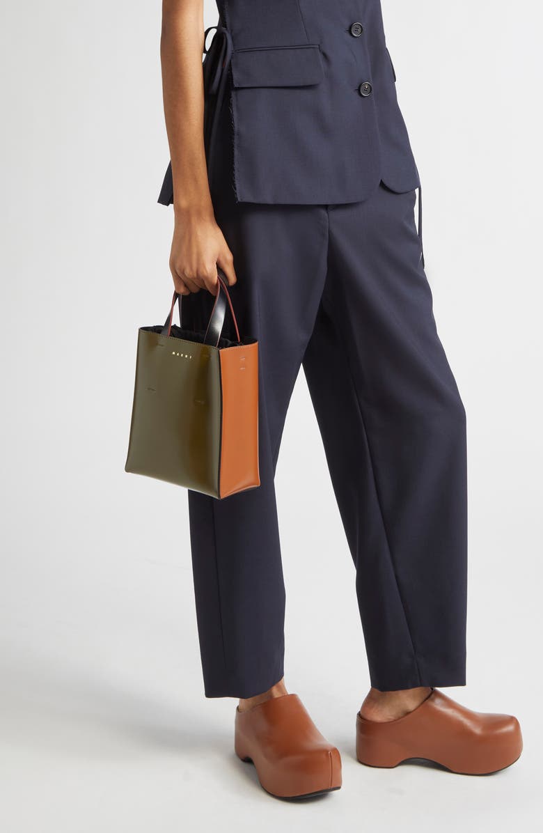 Marni Mini Museo Colorblock Leather Tote, Alternate, color, 302 - Olive/ Green