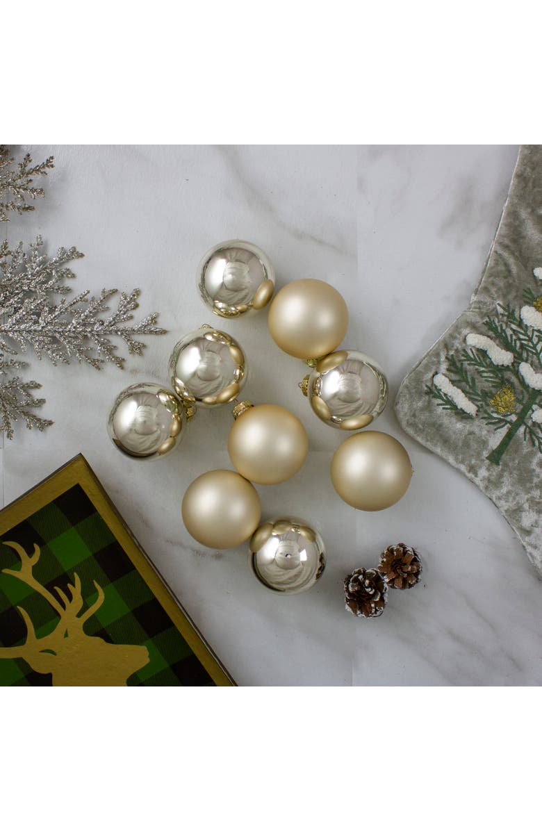 Northlight 2-Finish Glass Ball Christmas Ornaments - 2.5" (60mm) - Gold - 9ct, Alternate, color, 