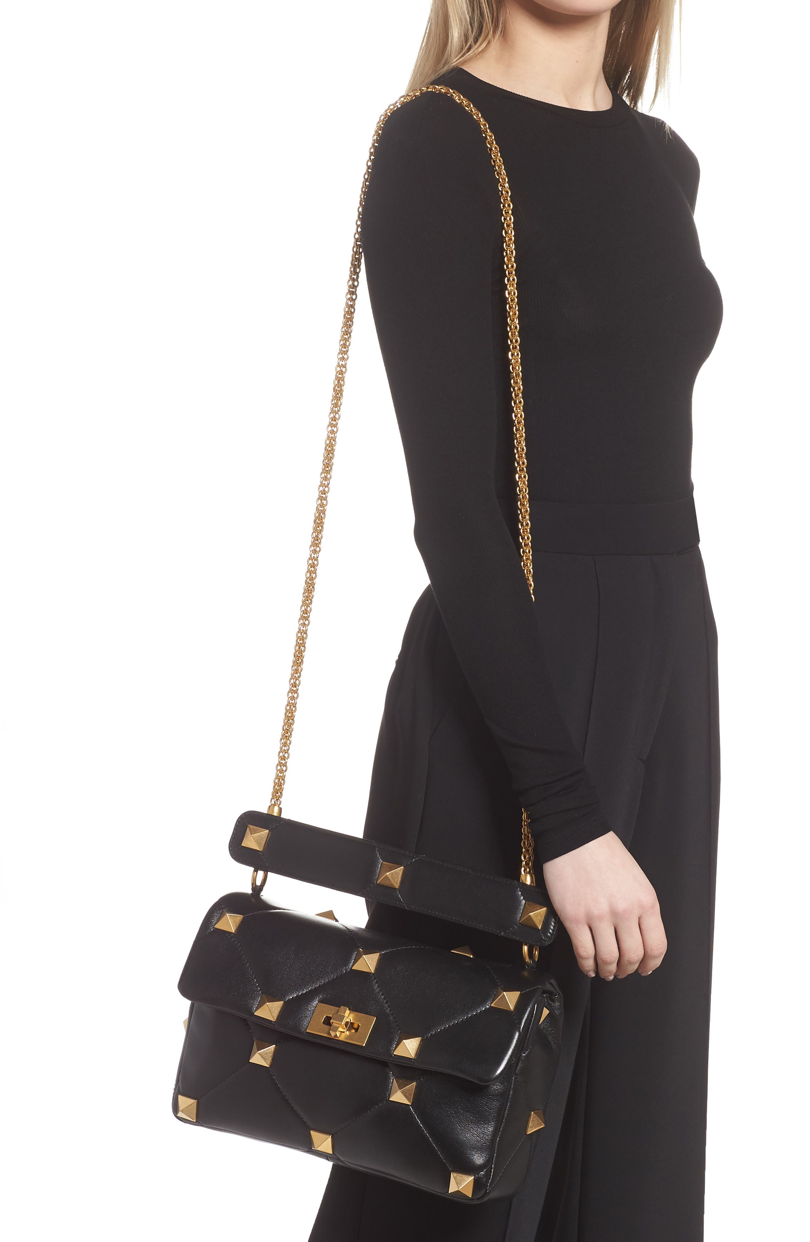 Valentino Garavani Roman Stud Nappa Chain Bag, Alternate, color, 