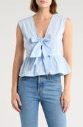 NSR Tie Front Poplin Peplum Top