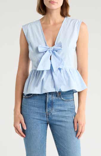 NSR Tie Front Poplin Peplum Top