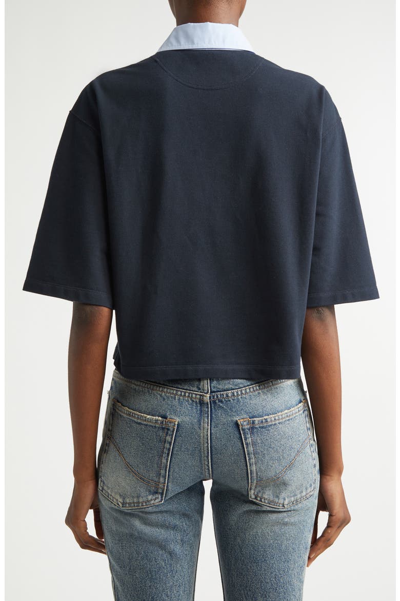 Crop Piqué Polo Shirt, Alternate, color, NAVY