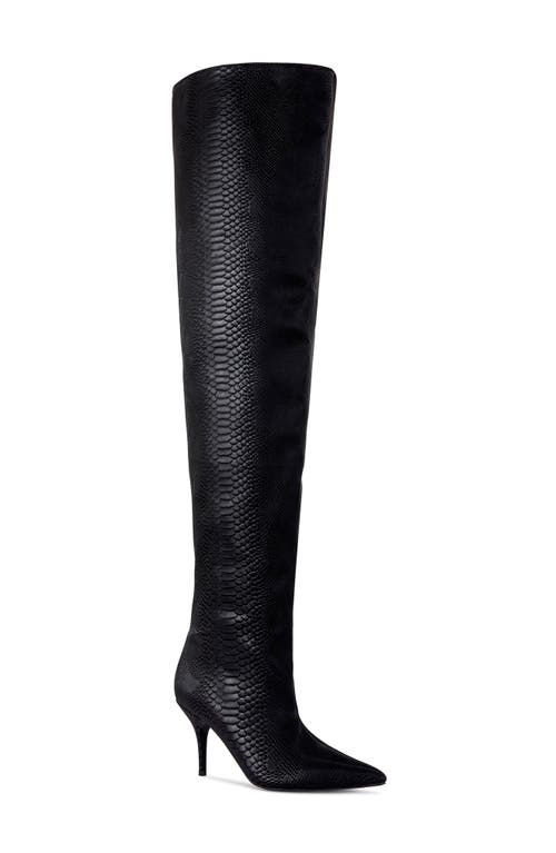 Azalea Wang Halina Snakeskin Embossed Thigh High Boot In Black