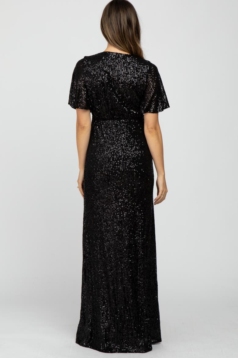 Sequin Short Sleeve Maxi Dress, Alternate, color, Black