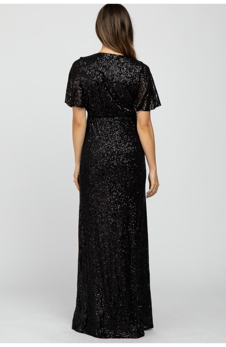 PinkBlush Sequin Short Sleeve Maxi Dress, Alternate, color, Black