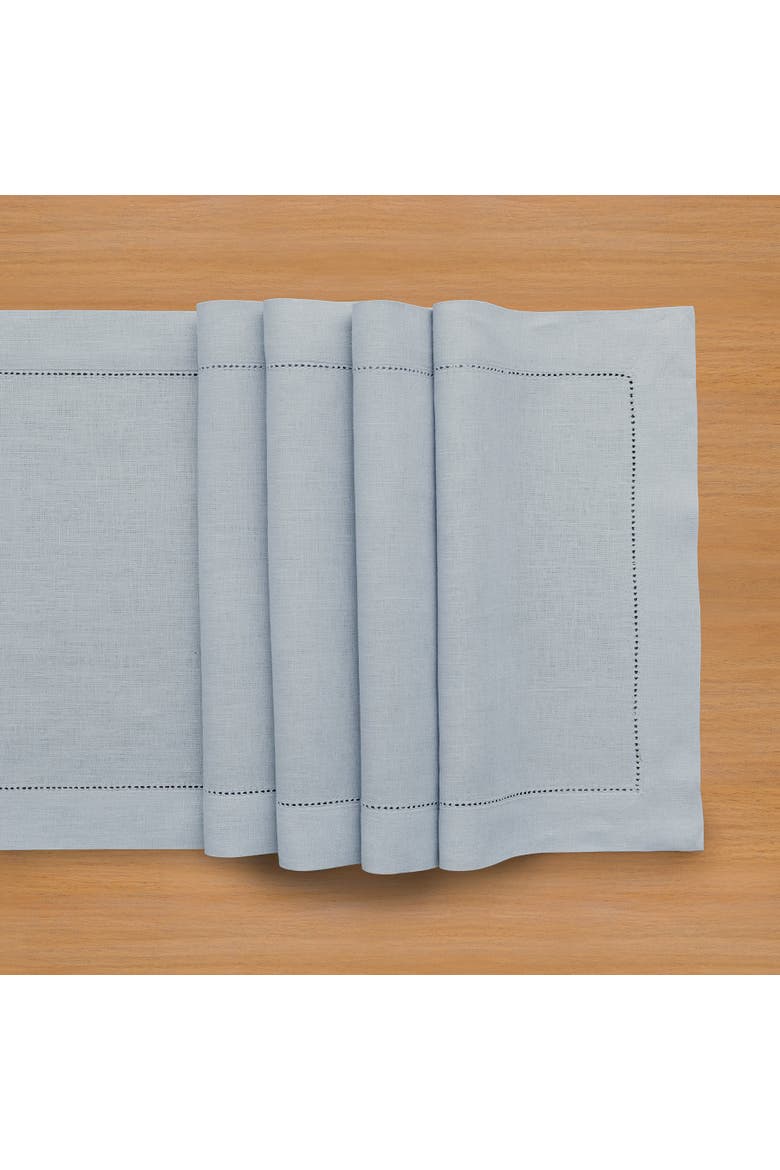 Linen Table Runner - Classic Hemstitch, Alternate, color, Dusty Blue