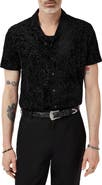 John Varvatos Matera Frond Jacquard Short Sleeve Organic Linen Button-Up Shirt