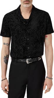 John Varvatos Matera Frond Jacquard Short Sleeve Organic Linen Button-Up Shirt