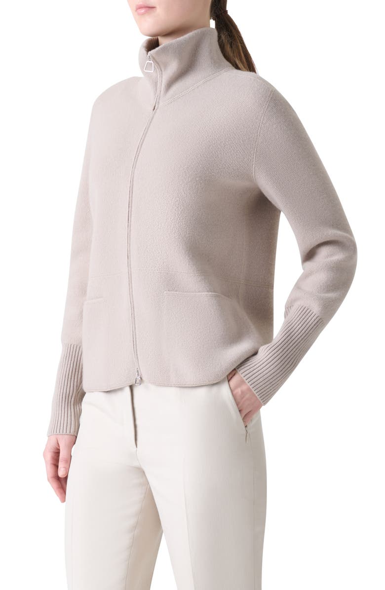 Akris Cashmere Piqué Knit Zip-Up Cardigan, Alternate, color, Greige