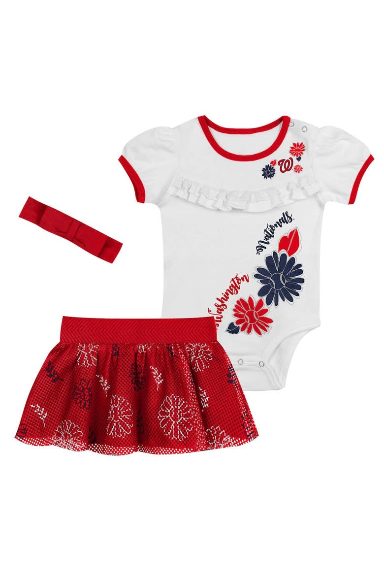 Newborn White/Red Washington Nationals Sweet Catcher 3-Piece Bodysuit, Headband and Skirt Set, Alternate, color, White