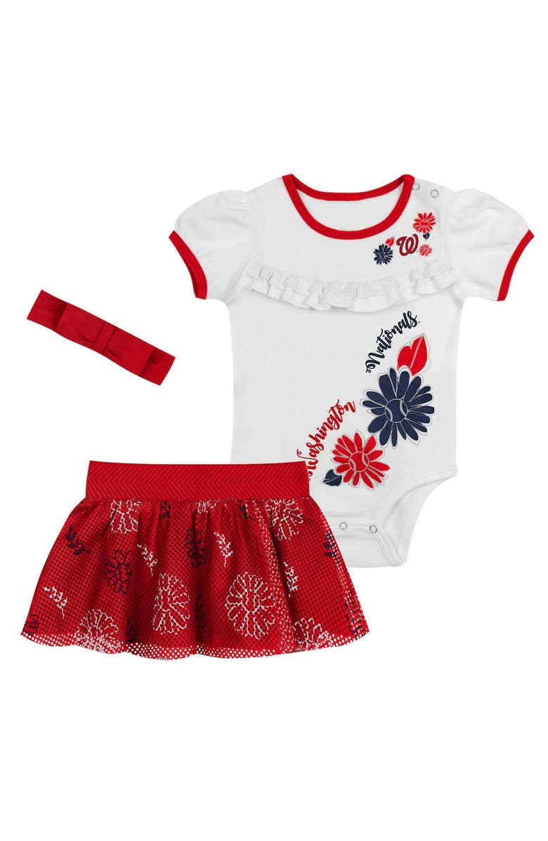 Outerstuff Newborn White/Red Washington Nationals Sweet Catcher 3-Piece Bodysuit, Headband and Skirt Set, Alternate, color, White