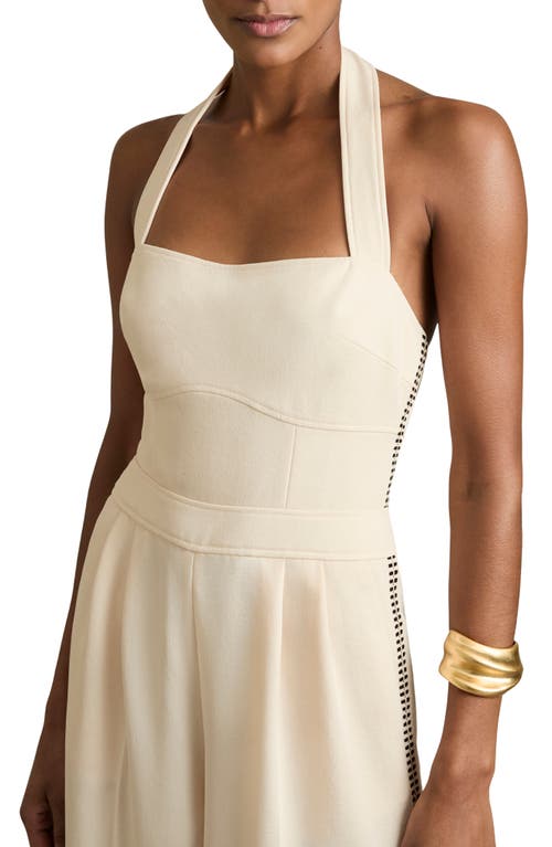 Reiss Womens Viola Embroidered Halterneck Wide-leg Woven Jumpsuit Cream In Cream