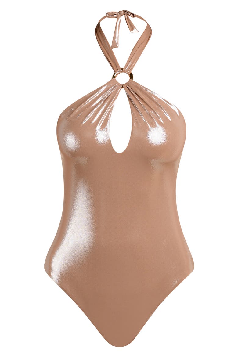 Sand Metallic Keyhole One-Piece Swimsuit, Alternate, color, SAND