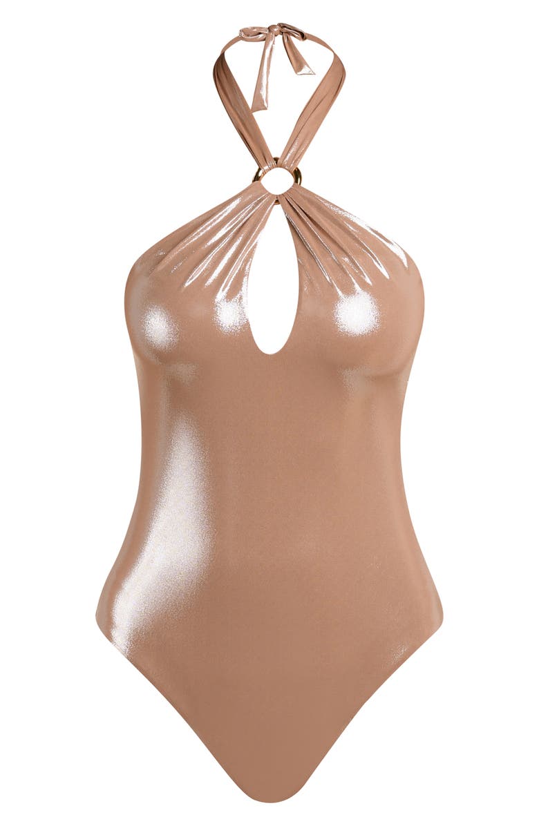 La Blanca Sand Metallic Keyhole One-Piece Swimsuit, Alternate, color, Sand