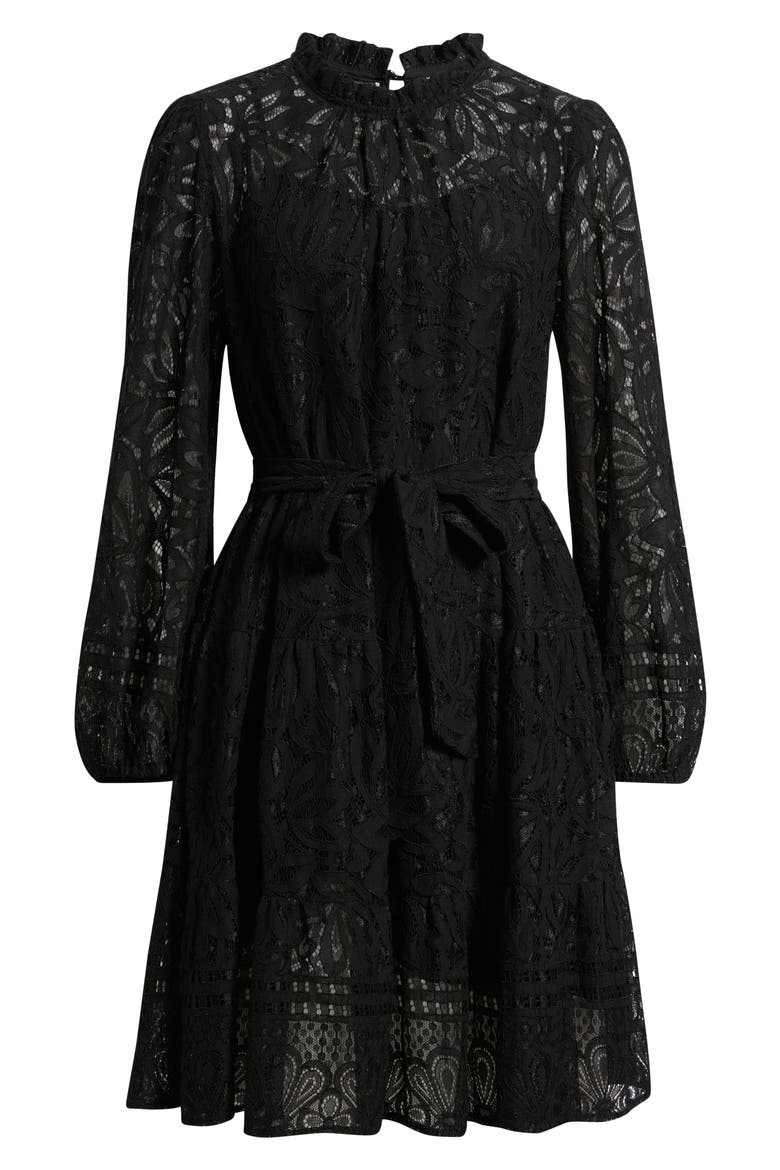 Long Sleeve Tiered Lace Dress, Alternate, color, BLACK