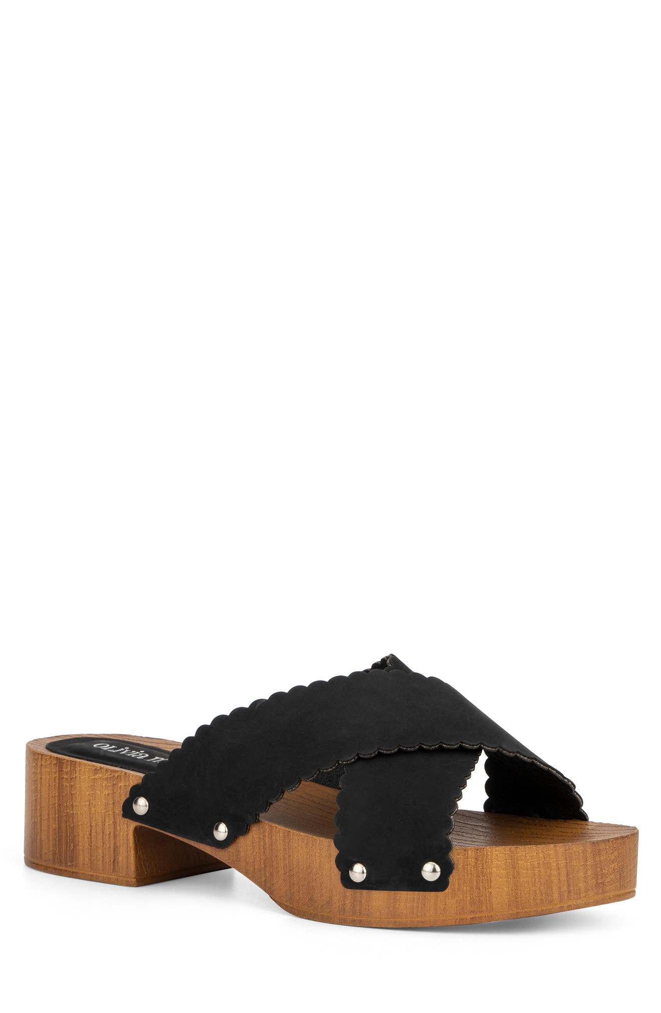 OLIVIA MILLER Coco Plum Scalloped Strap Block Heel Sandal, Main, color, 