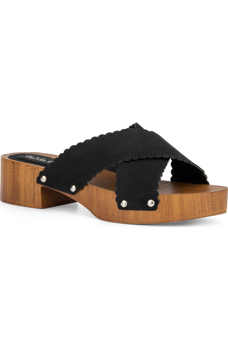 OLIVIA MILLER Coco Plum Scalloped Strap Block Heel Sandal, Main, color,