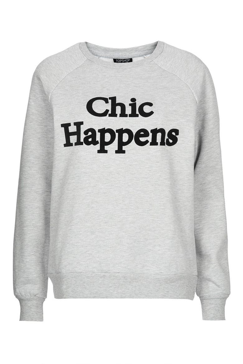 'Chic Happens' Raglan Sleeve Sweatshirt, Alternate, color, GREY MARL