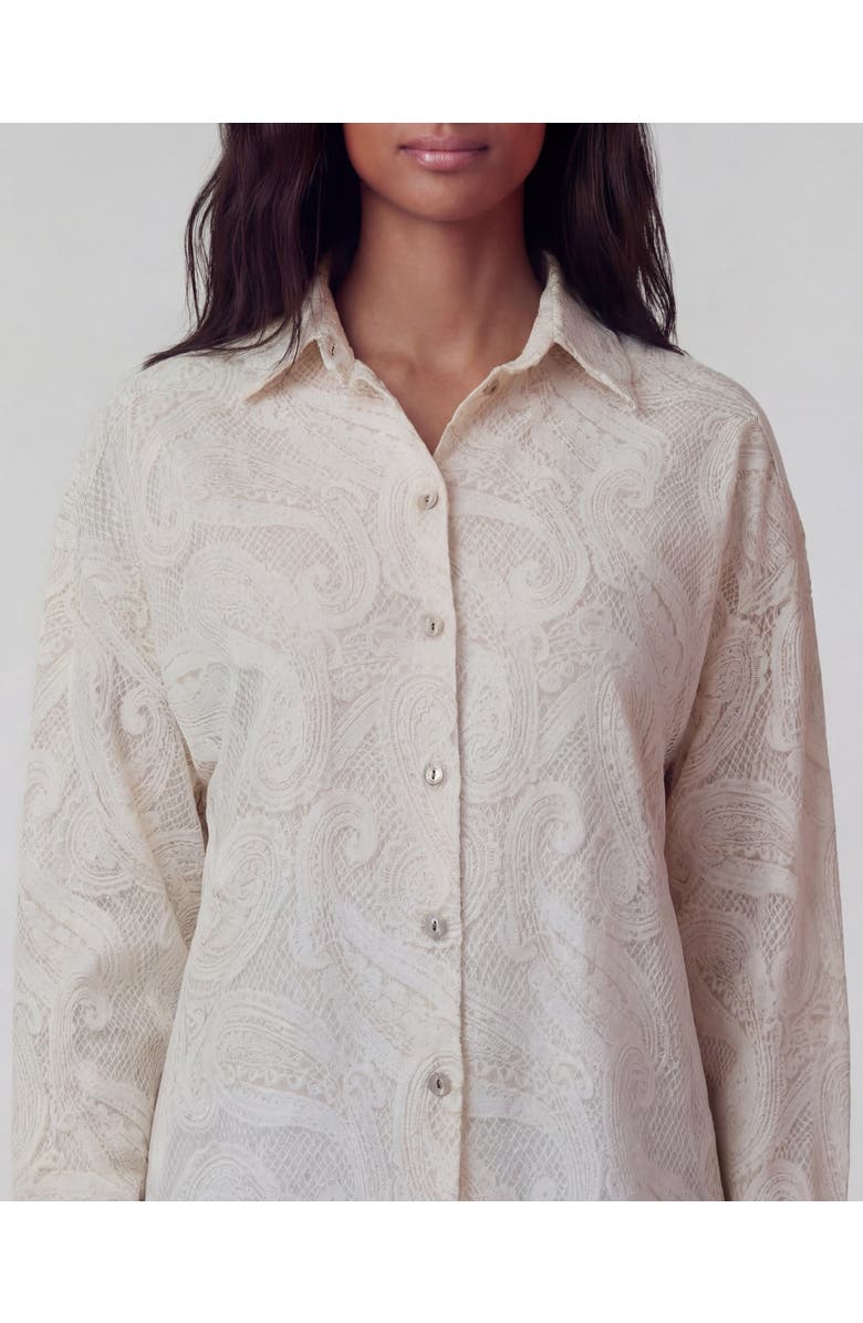 Lords of Harlech Crochet Paisley Womens Linen Shirt, Alternate, color, Crochet Paisley Ivory