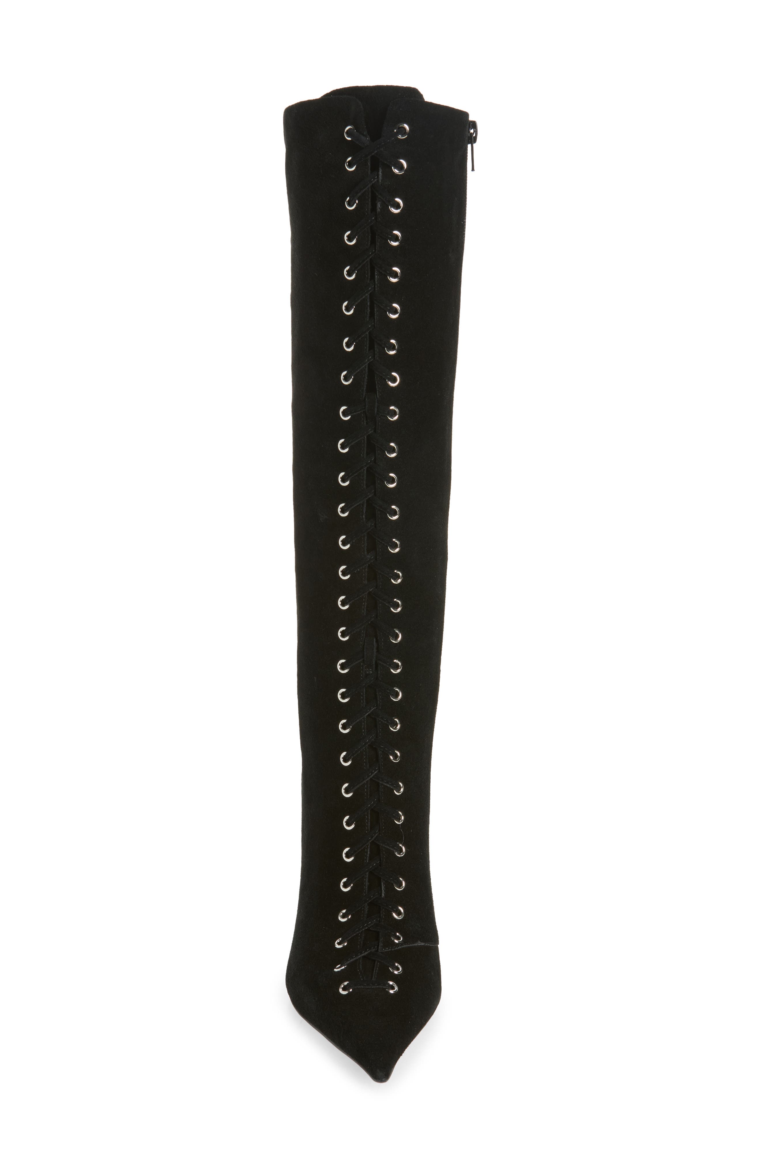 Taunting Lace-Up Leather Knee High Boot, Alternate, color, BLACK SUEDE