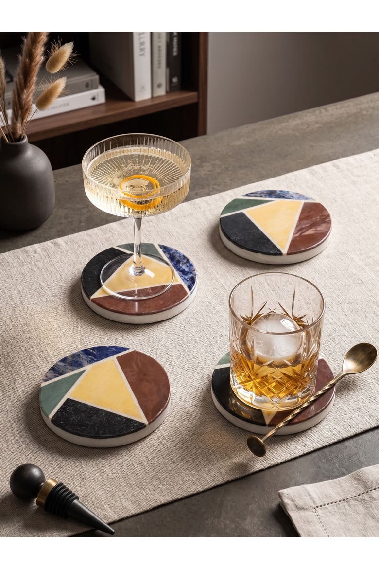 Bennett Marble Coasters, Alternate, color, White