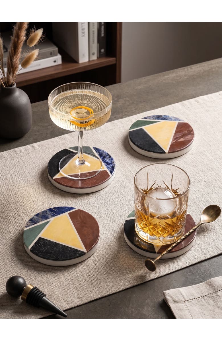 GAURI KOHLI Bennett Marble Coasters, Alternate, color, White