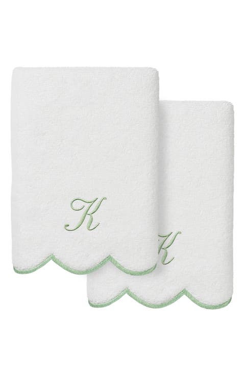 Adornia Scallop Initial Set of 2 Hand Towels