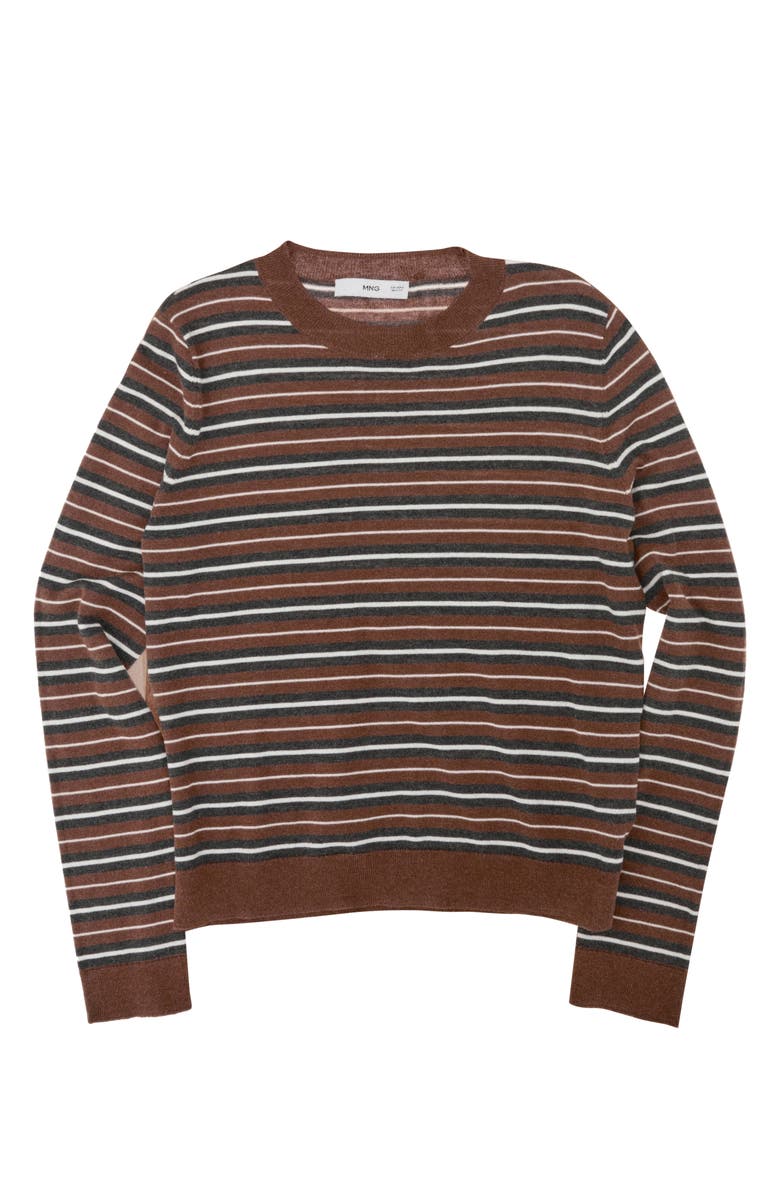 MANGO Stripe Crewneck Sweater, Alternate, color, Caramel