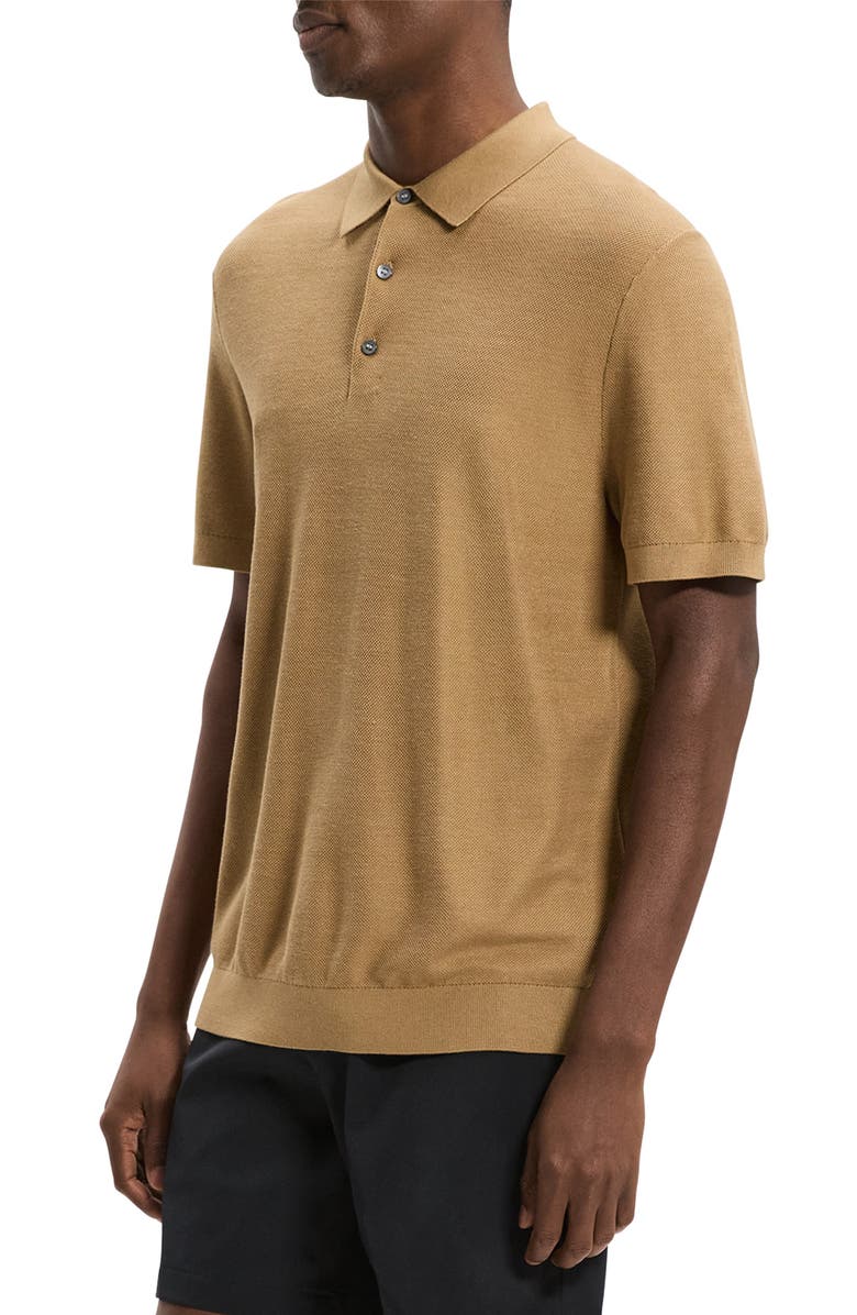 Theory Silk & Cotton Piqué Polo Sweater, Alternate, color, Fresh Khaki