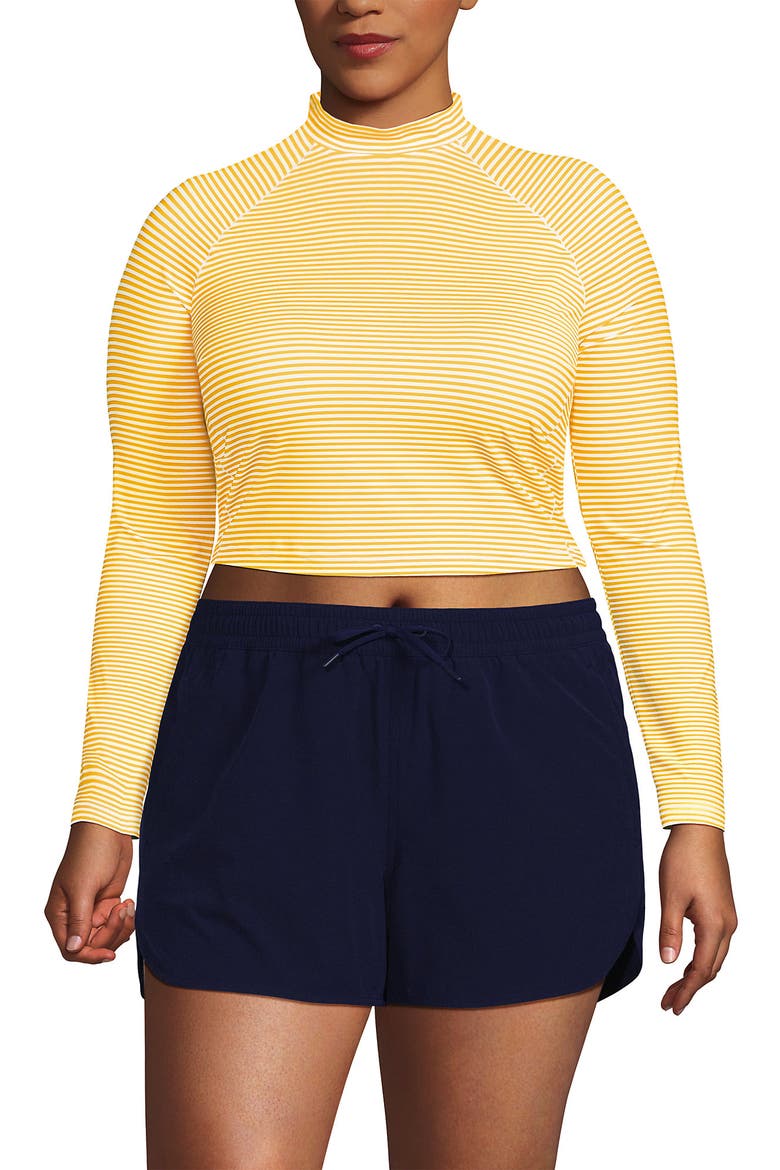Long Sleeve Mock Neck Cropped UPF 50 Sun Protection Rash Guard, Main, color, Sweet Mango Mini Stripe