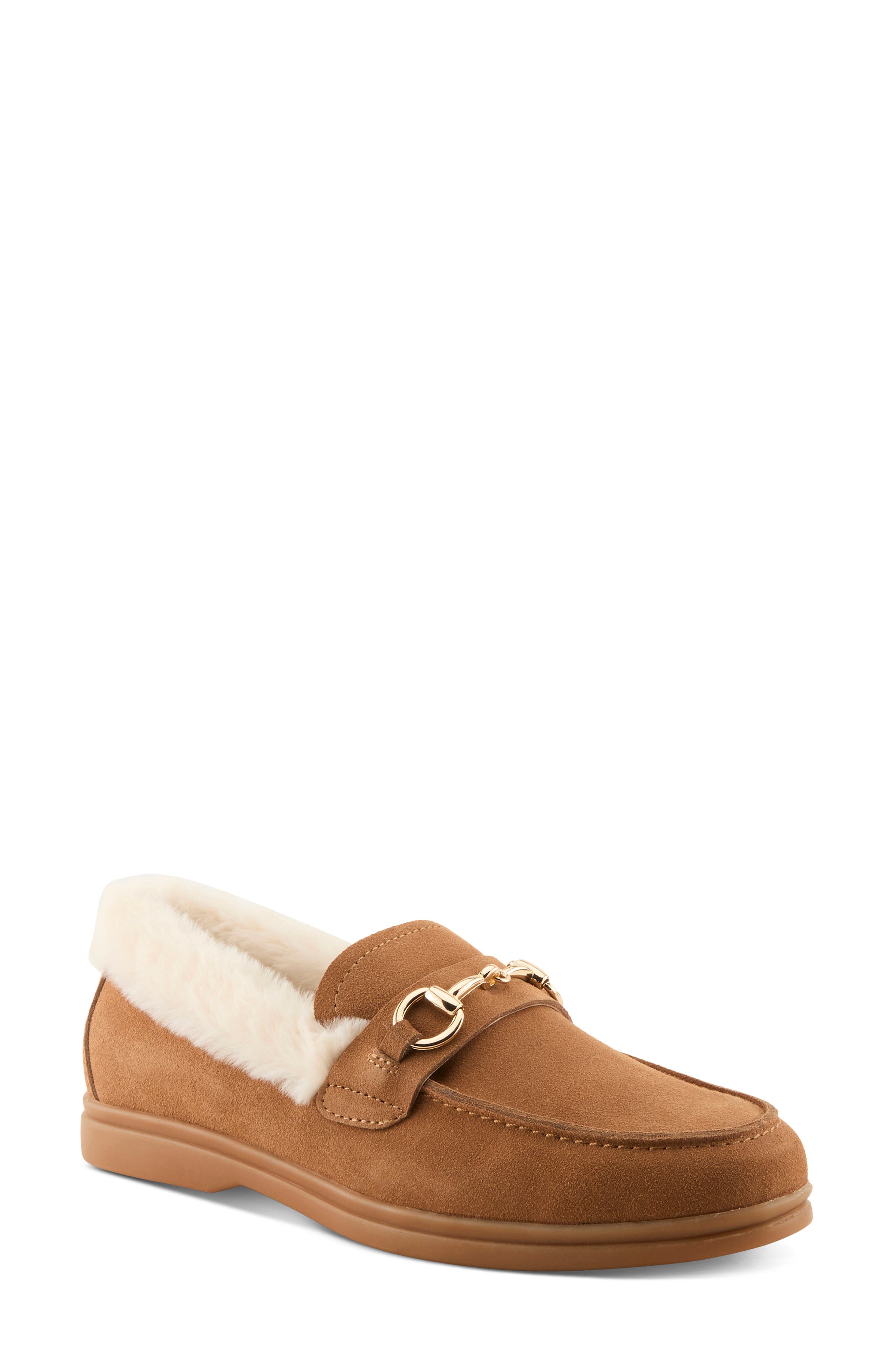 Spring Step Laurin Faux Fur Lined Loafer, Main, color, Camel Suede