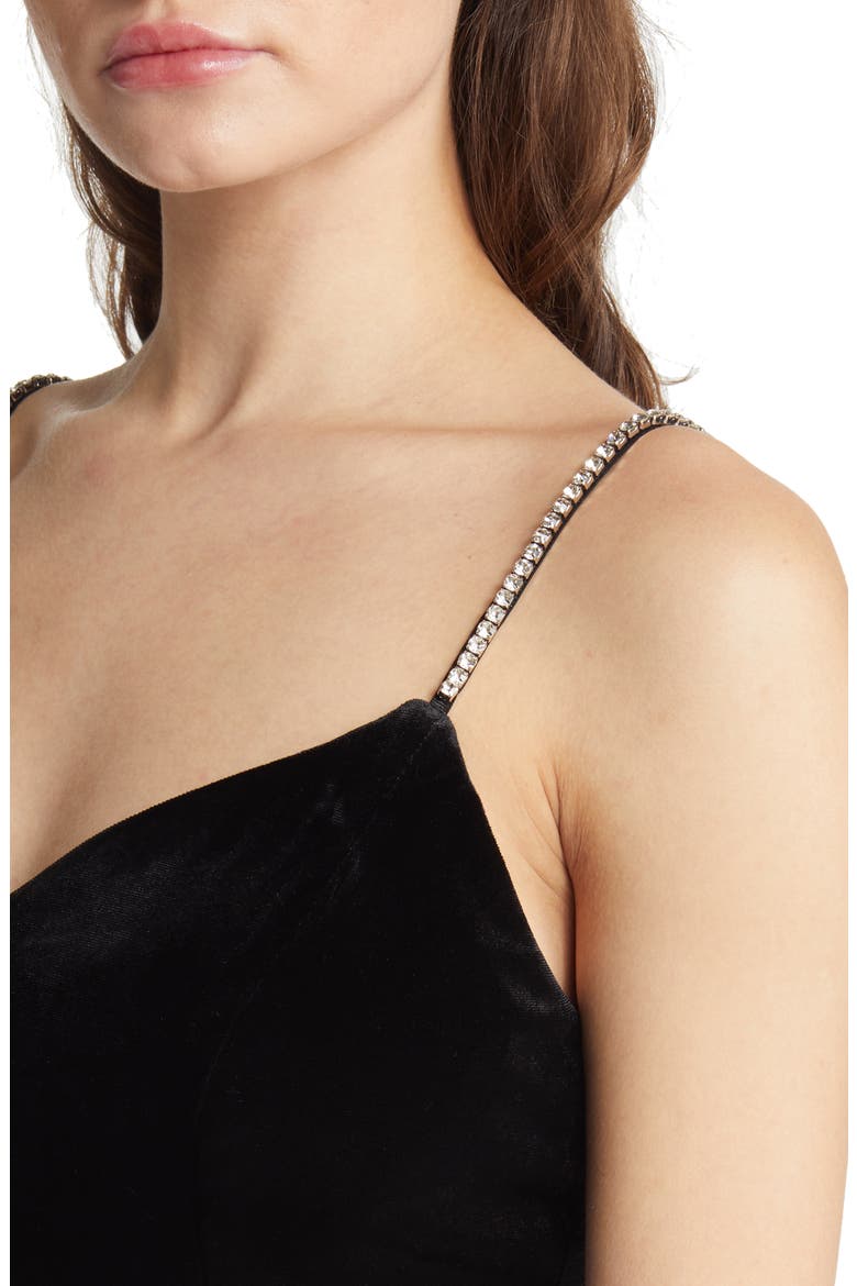 Embellished Strap Velvet Minidress, Alternate, color, BLACK