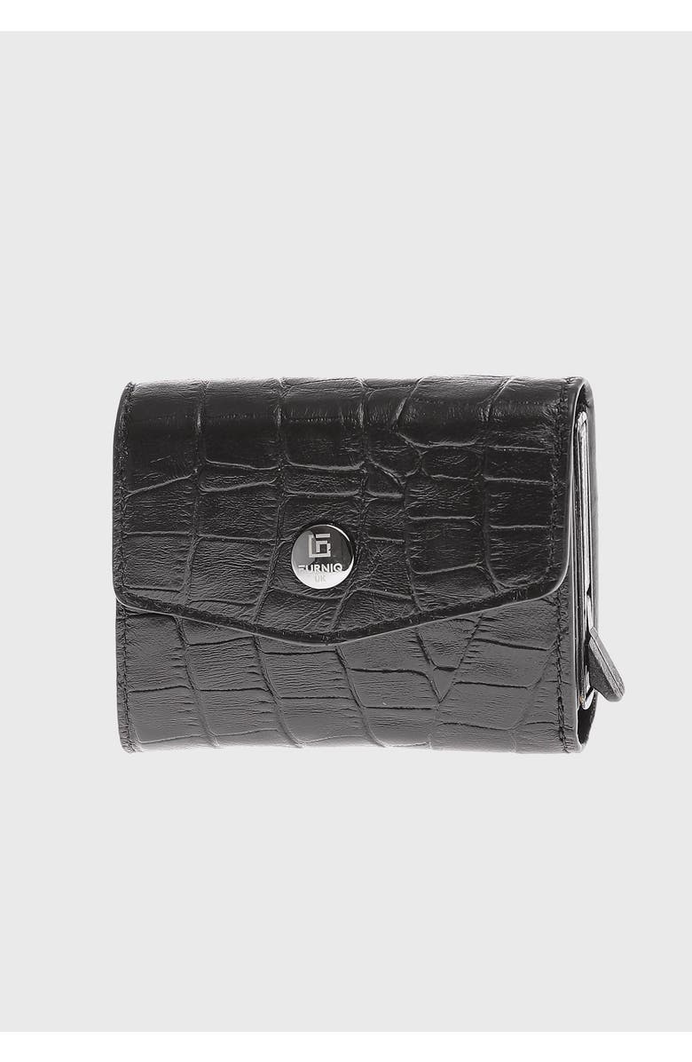 Furniq UK Genuine Leather Crocodile Pattern Snap Closure Wallet and Card Holder, Main, color, Black