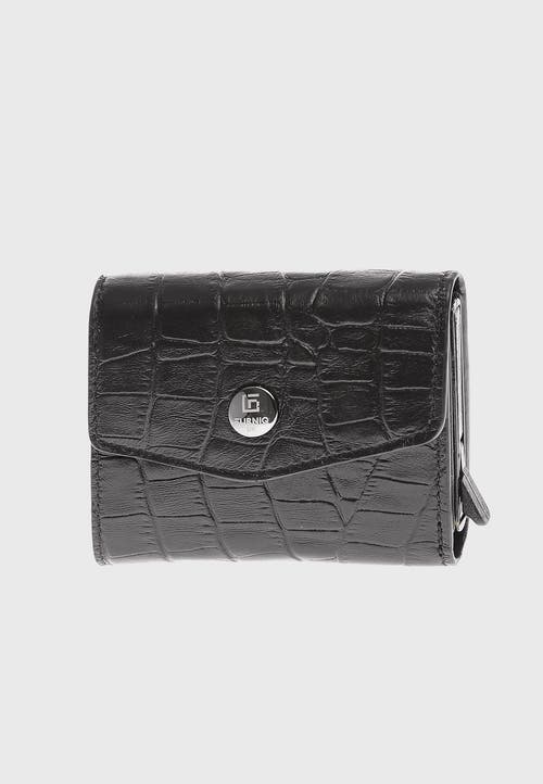 Furniq Uk Genuine Leather Crocodile Pattern Snap Closure Wallet And Card Holder In Black