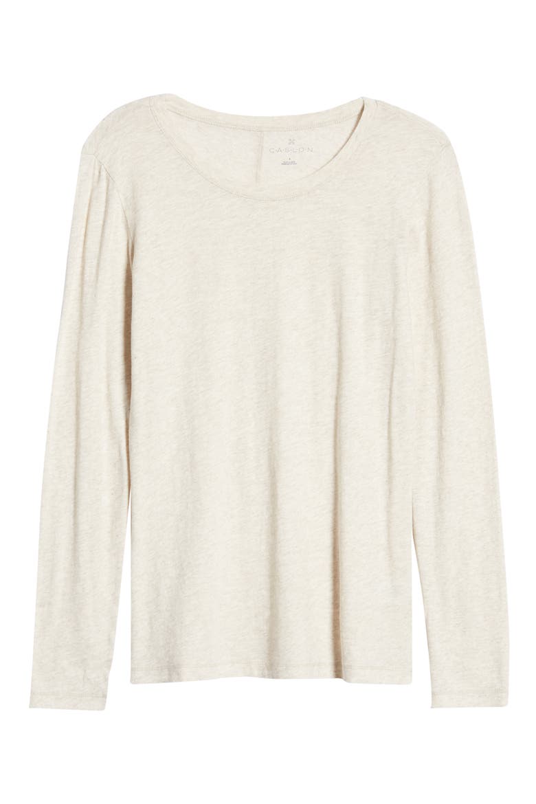 Long Sleeve Crewneck T-Shirt, Alternate, color, BEIGE OATMEAL LIGHT HEATHER