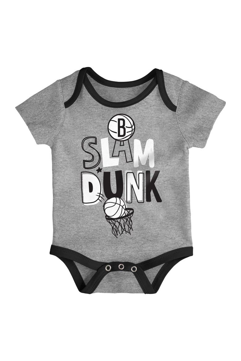 Infant Black/White/Gray Brooklyn Nets Slam Dunk 3-Piece Bodysuit Set, Alternate, color, Black