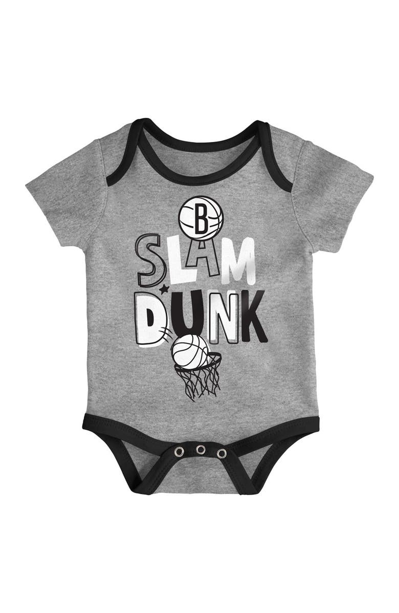Outerstuff Infant Black/White/Gray Brooklyn Nets Slam Dunk 3-Piece Bodysuit Set, Alternate, color, Black
