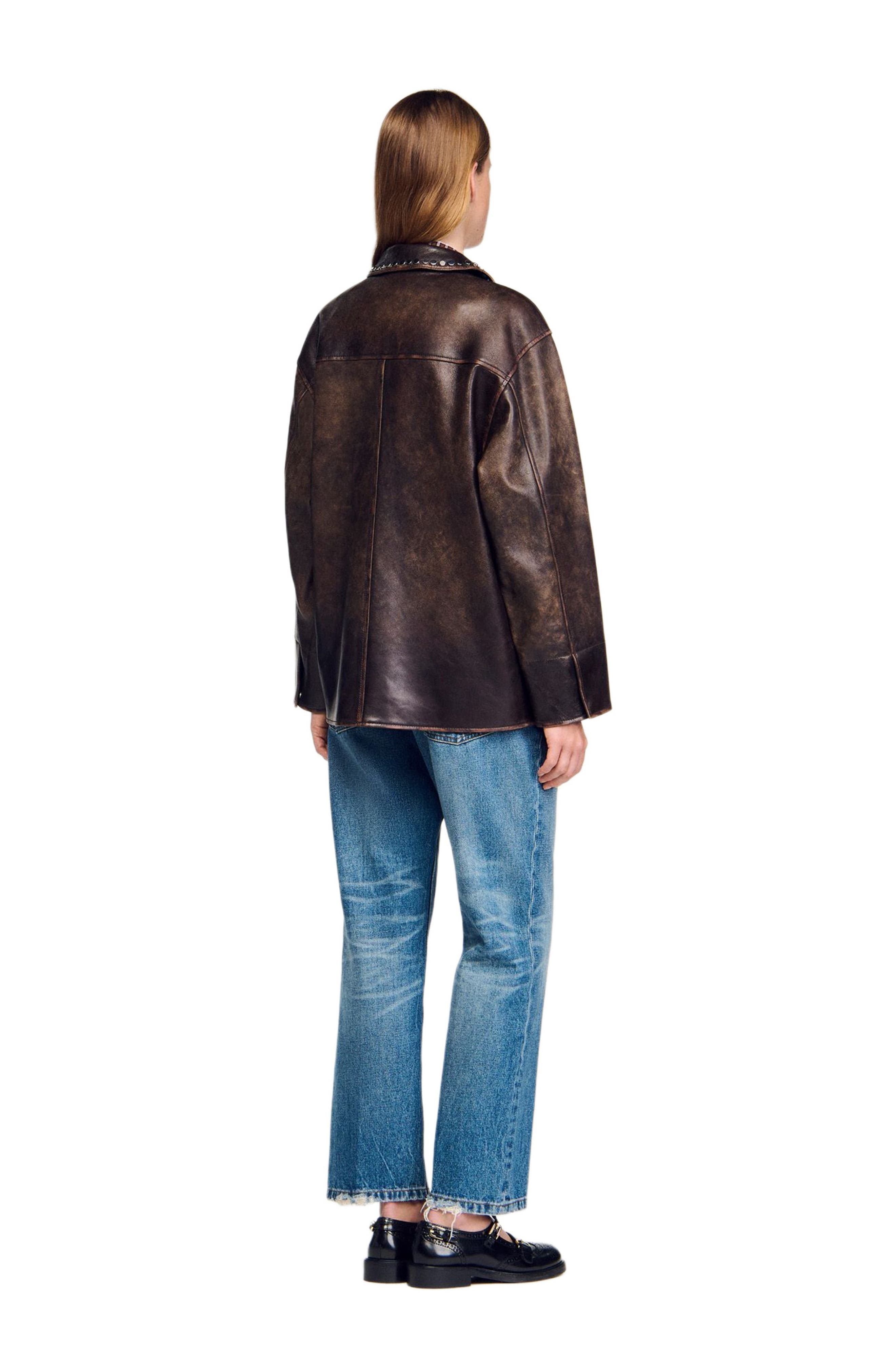 Oversized leather jacket with studs - image 2