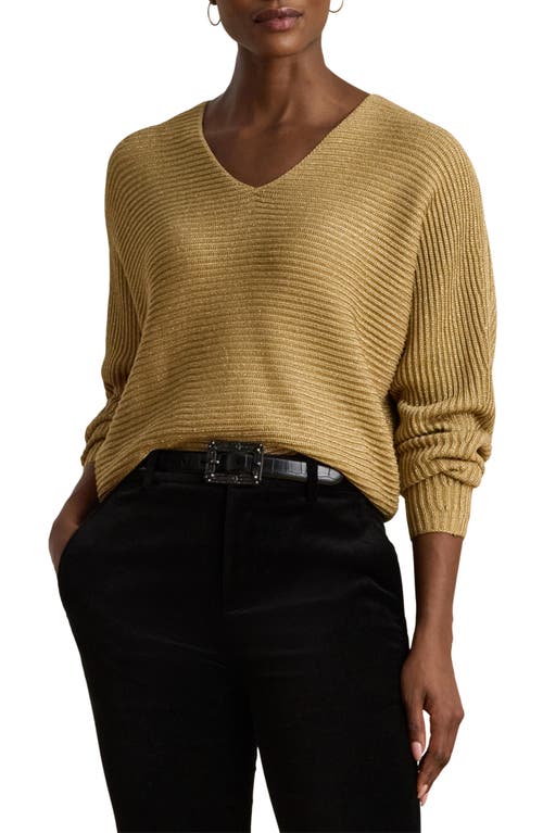 Ralph Lauren Lauren  Metallic Rib Dolman Sleeve Sweater In Brown