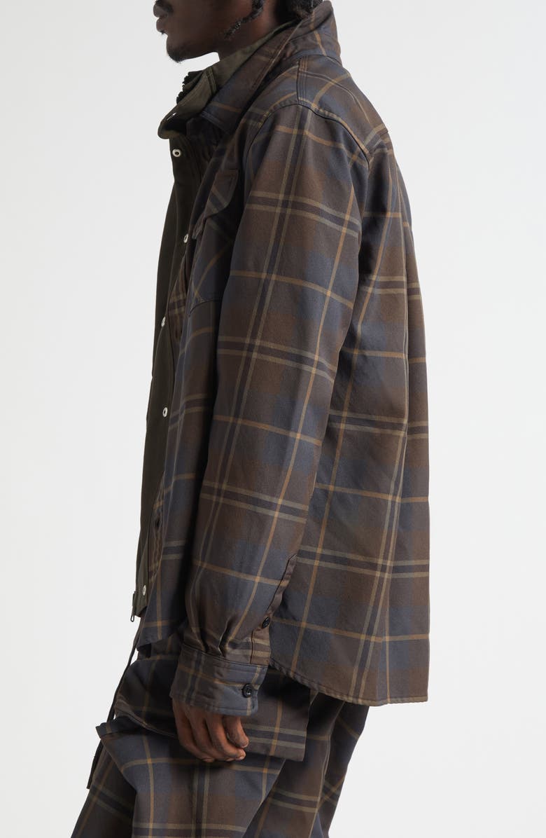 Sacai Plaid Shirt Jacket, Alternate, color, Brown/ Blue