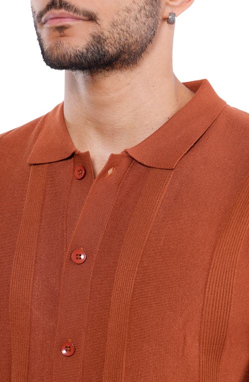 Spring + Mercer Textured Short Sleeve Button-up Sweater In Brick