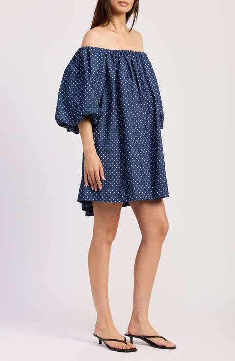 Dover Off the Shoulder Balloon Sleeve Trapeze Minidress