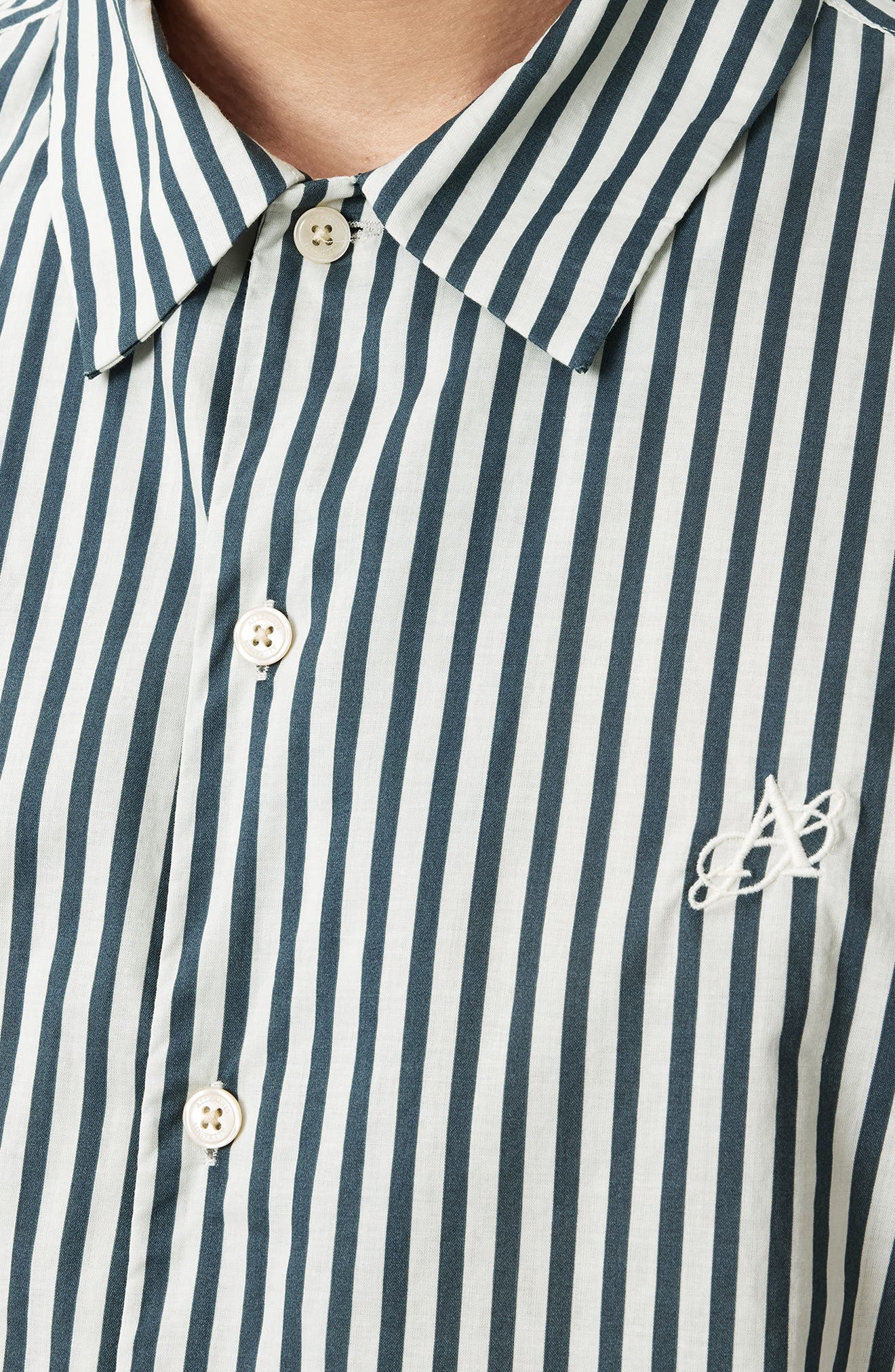Chopin Oversize Stripe Short Sleeve Cotton Button-Up Shirt - image 2