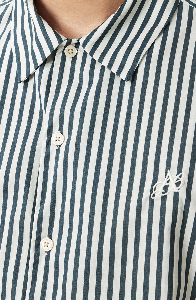 AllSaints Chopin Oversize Stripe Short Sleeve Cotton Button-Up Shirt, Alternate, color, 