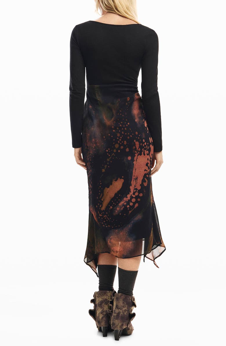 Desigual Abstract Print Long Sleeve Dress, Alternate, color, Black