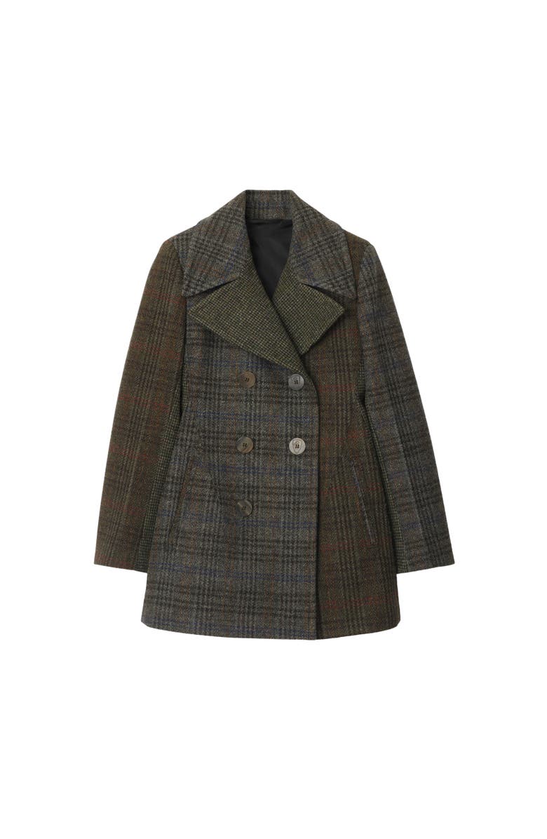 Burberry Patchwork Check Wool Pea Coat, Alternate, color,