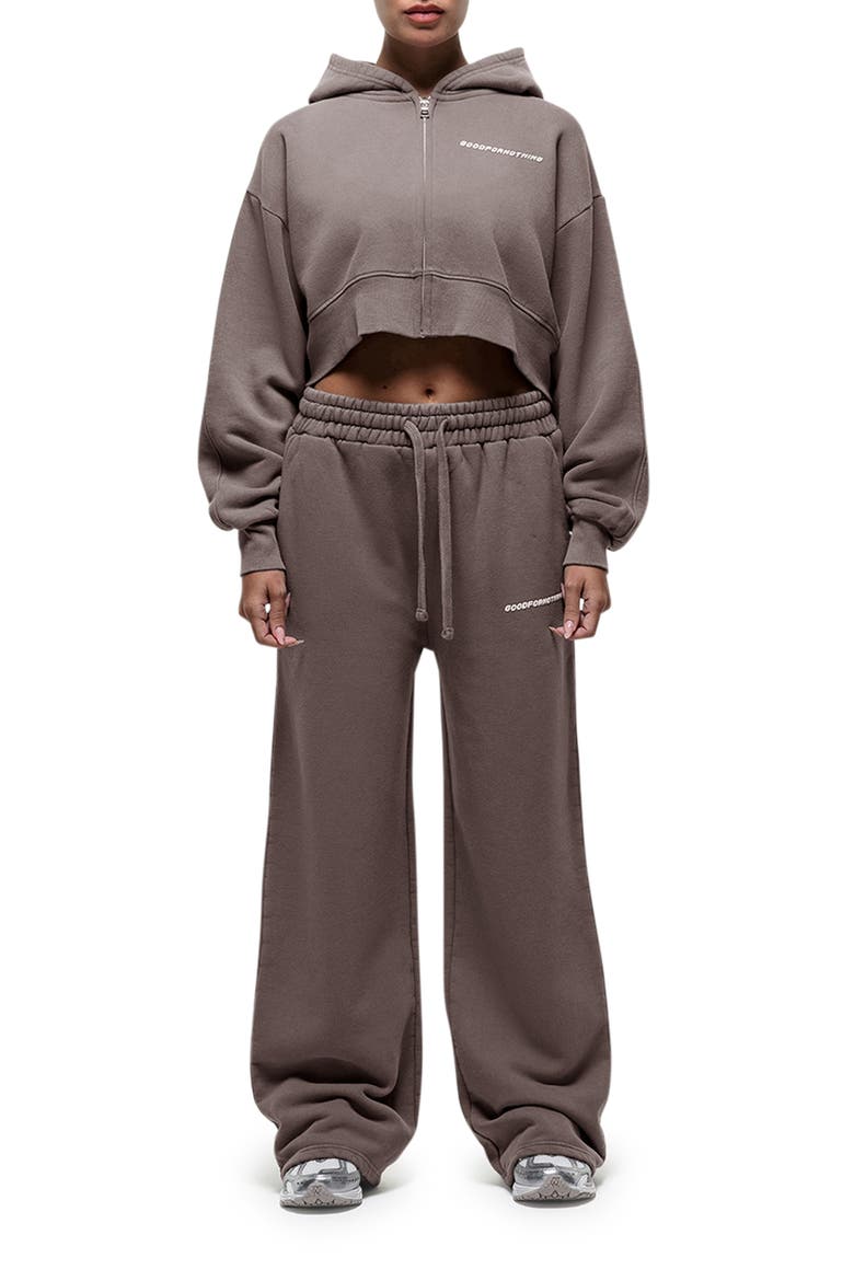 Vintage Taupe Crop Zip Hoodie, Alternate, color, Brown