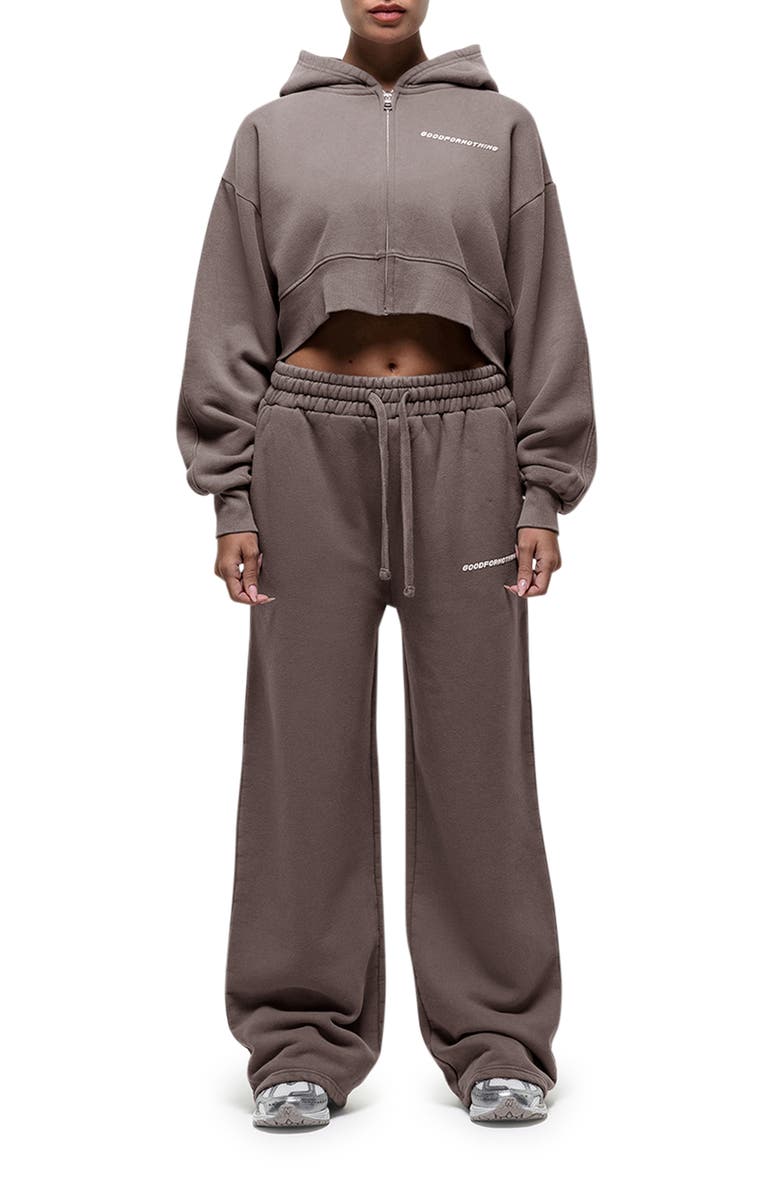 Good For Nothing Vintage Taupe Crop Zip Hoodie, Alternate, color, Brown