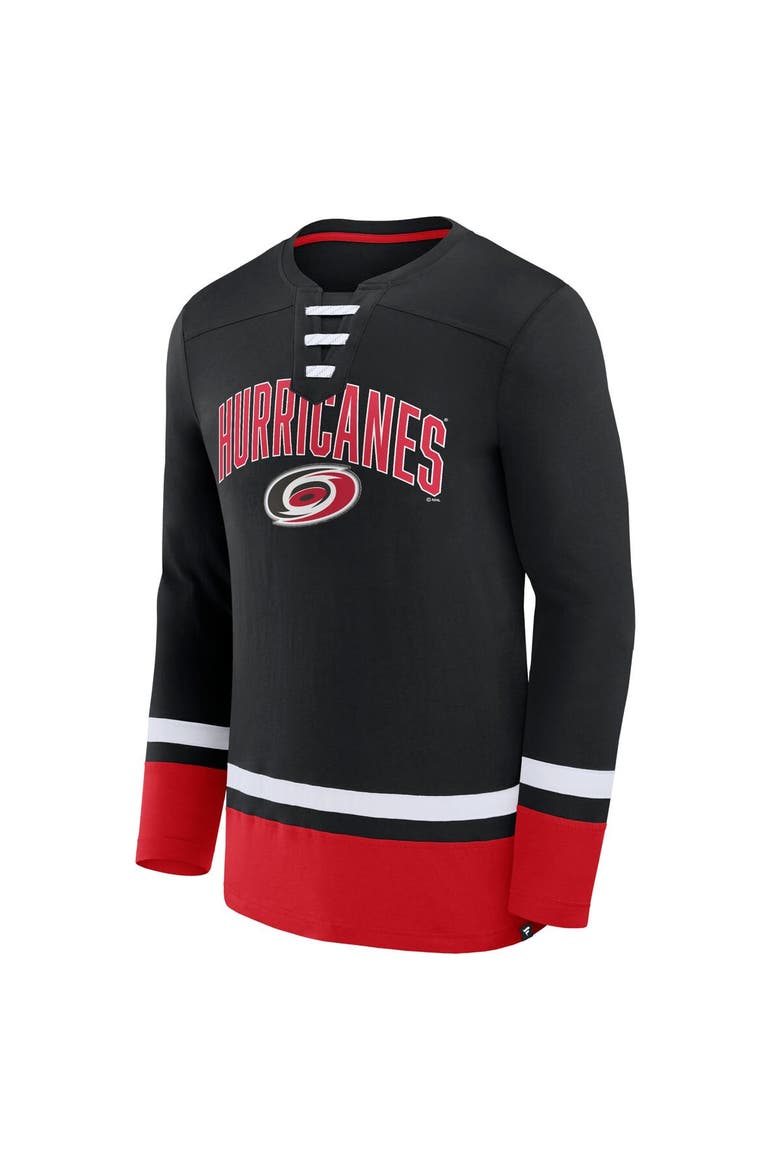 Men's Fanatics Branded Black Carolina Hurricanes Back Pass Lace-Up Long Sleeve T-Shirt, Alternate, color, Black