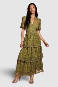 Coast Short Sleeve Tiered Lace Midi Dress